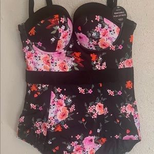 Torrid Black Floral One-Piece Swimsuit